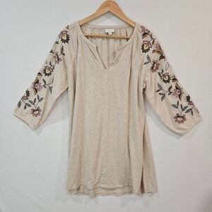 J Jill Floral Embroidered Tunic Top Tee Blouse Boho Medium‎ Stretch
